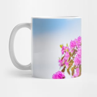 Vibrant Pink Rhododendron Blossoms and Blue Sky Mug